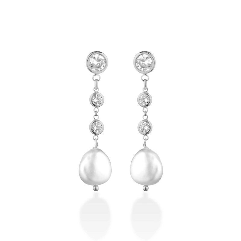 Orecchini in argento, zirconi e perle di acqua dolce