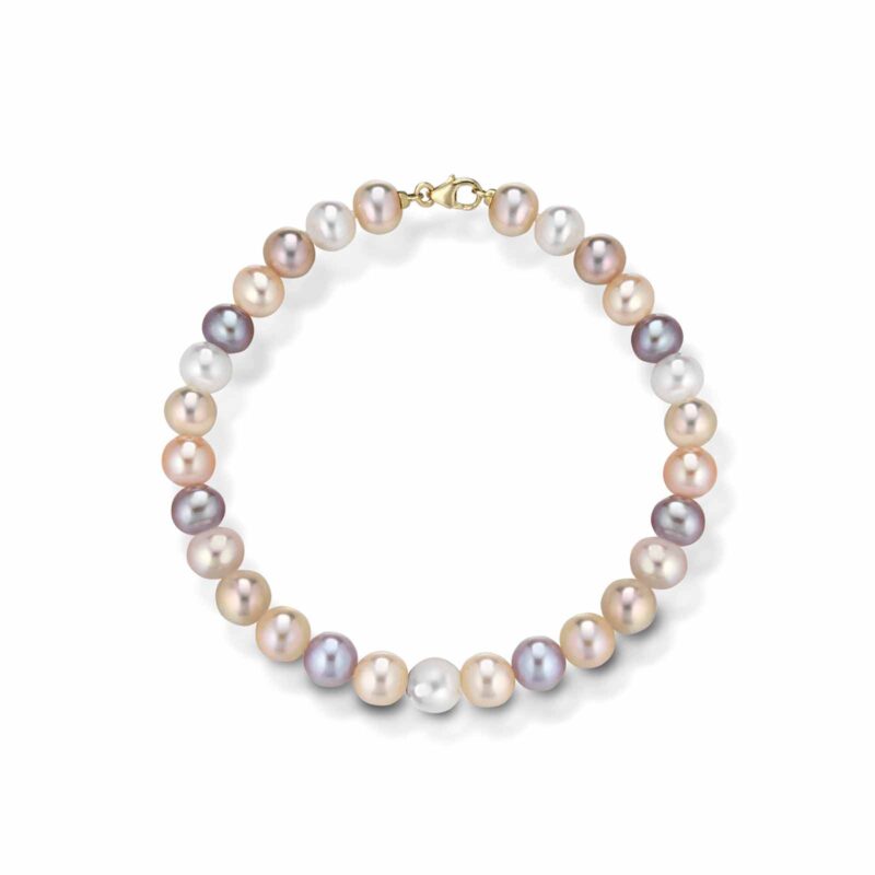 Bracciale con perle coltivate d'acqua dolce multicolor e chiusura in oro giallo 18kt