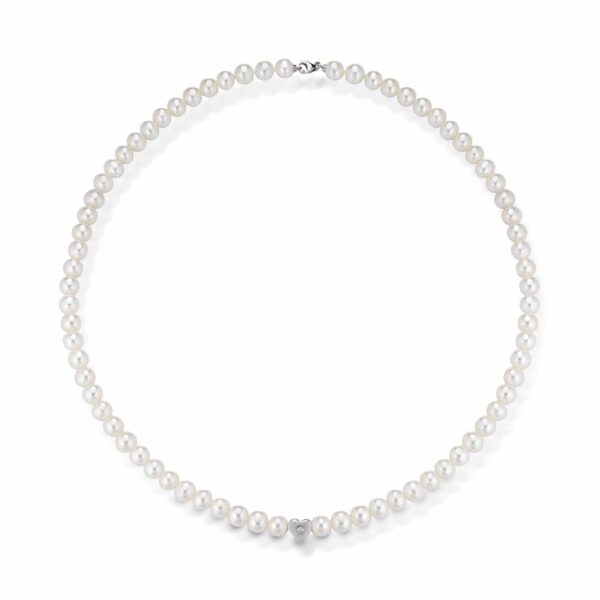 Collana con perle coltivate d'acqua dolce, chiusura ed elemento in oro bianco 18kt e diamante