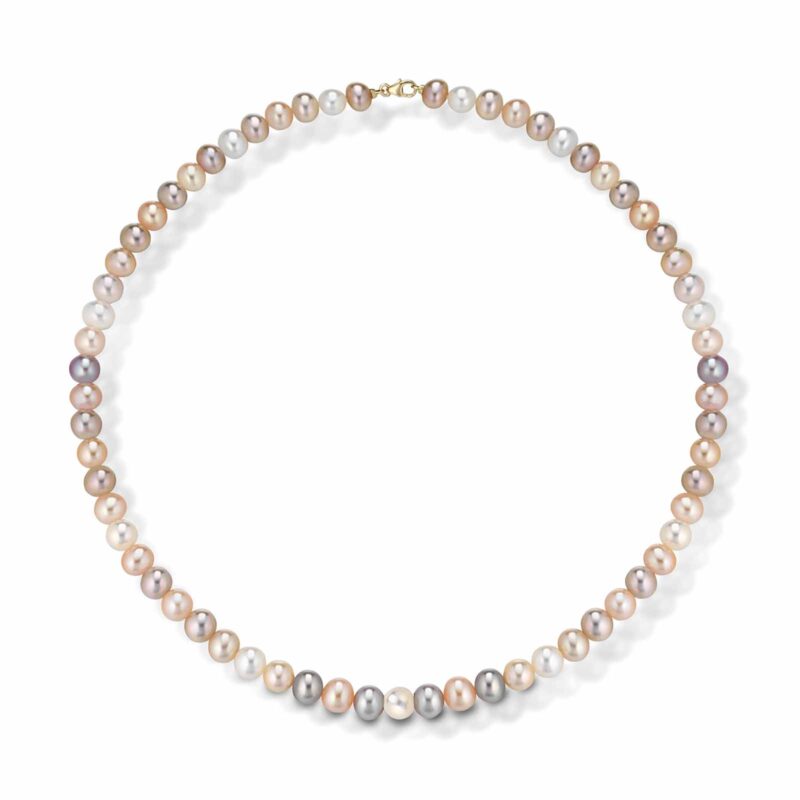 Collana con perle coltivate d'acqua dolce multicolor e chiusura in oro giallo 18kt