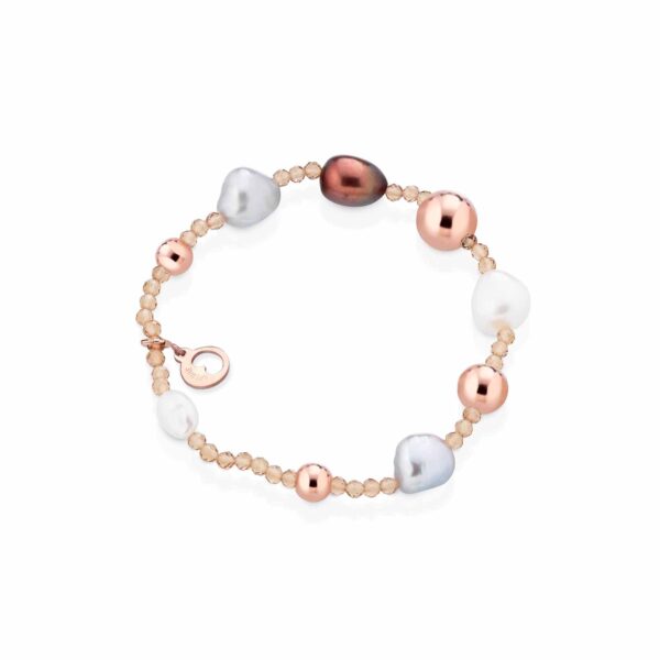 Bracciale con perle d'acqua dolce, AG925 rosa, spinello miele, moonstone e agata striata