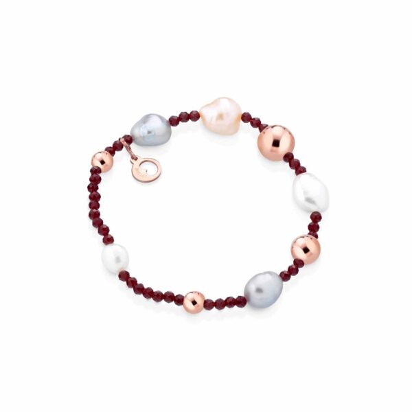 Bracciale con perle d'acqua dolce, AG925 rosa, spinello ciliegia, moonstone e agata Botswana