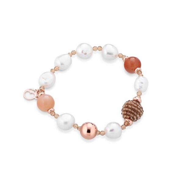 Bracciale con perle d'acqua dolce, AG925 rosa, spinello miele e moonstone