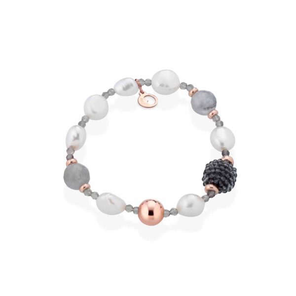 Bracciale con perle d'acqua dolce, AG925 rosa, spinello grigio e quarzo cloudy
