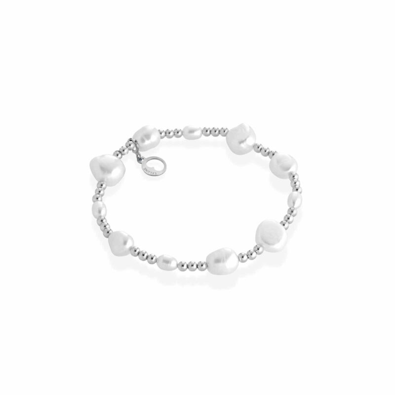 Bracciale elastico con perle d'acqua dolce e argento