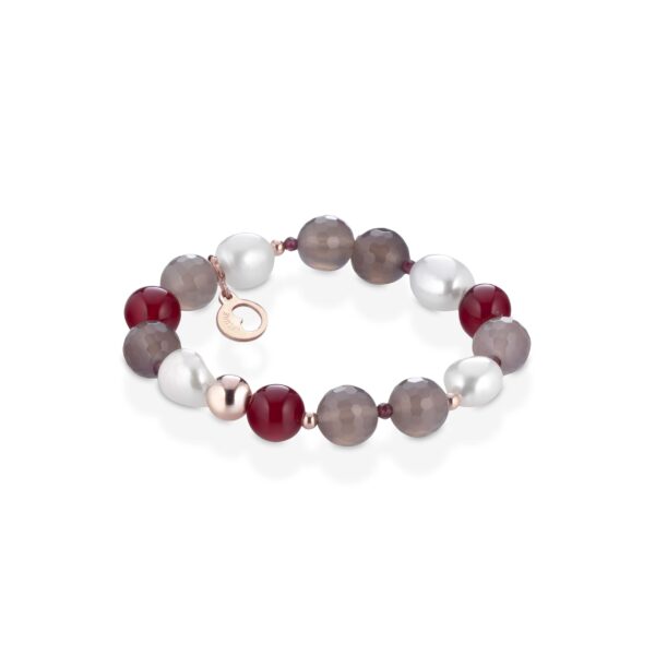 Bracciale con perle d'acqua dolce, AG925 rosa, giada grigia e rossa