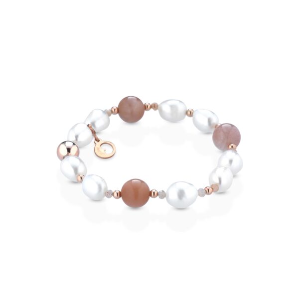 Bracciale con perle d'acqua dolce, moonstone ed argento rosa